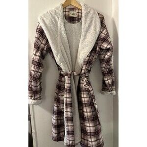 UGG Fleece Flannel Robe Red Maroon Pink Plaid Womens Medium Cozy Lounge